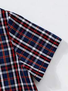 Young Boy Summer Checkered Short Sleeve Polo Shirt + Bowknot Set, Suitable For Parties, Holidays, School, Casual Wear - Multicolor - View 4