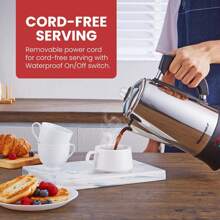 Elite Gourmet EC923 Percolador de café eléctrico, sin BPA, mantiene el calor, perilla de progreso de cerveza transparente, mango de tacto fresco, servicio inalámbrico, 12 tazas, acero inoxidable - Acero Inoxidable - Ver 6