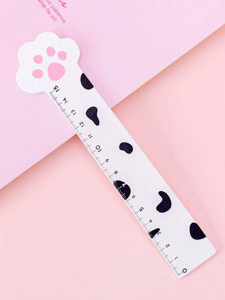 1 件卡通彩色猫爪木制直尺，15 厘米学生/办公用品文具学校用品，返校 - 彩色 - 查看 1