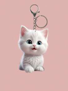 1 pieza Llavero de acrílico decorativo con diseño de gato y flor en estilo casual y adorable, accesorio encantador para mochila, colgar en el auto, accesorios de auto para todas las temporadas, bolso, regalo