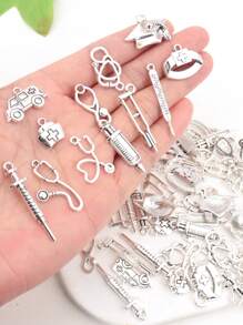20pcs/50pcs Mixed Random Hospital Doctor Nurse Emergency Vehicle Theme Pendant Antique Silver Color Alloy Charm Set - Zinc Alloy Pendant, For DIY Jewelry, Necklace, Earrings And Bracelet