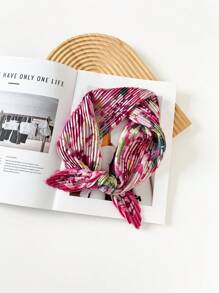 1 件装新款皱褶围巾小方丝巾 70 厘米印花小丝巾，女士新款缎面褶皱围巾