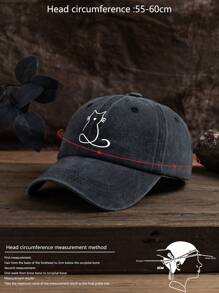 1pc Unisex Outdoor Casual Black Multicolor Fashion Cat Print Adjustable Size Soft Washed Baseball Cap, Suitable For Daily Matching - A - View 4