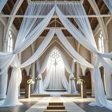 78"/118"/315" Large Size Elegant White Chiffon Voile Wedding Arch Curtain Backdrop, Suitable For Ceremony And Stage Decoration, Wedding Decor - Multicolor - View 7