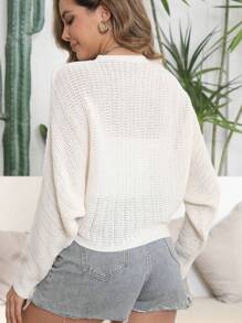 V-Neck Hollow Cover Shawl Cover Up Knitted Batwing Top Outerwear For Women, Soft Style