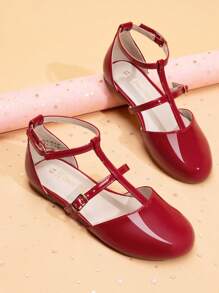 Girls Dress Shoes Mary Jane Flats For Little Girls Party Shoes With T Strap - 紅色 - 查看 1