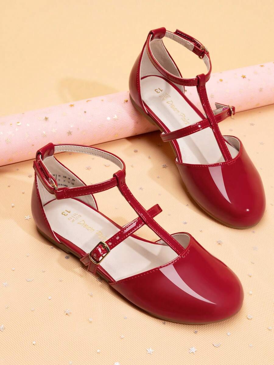 Girls Dress Shoes Mary Jane Flats For Little Girls Party Shoes With T Strap - 紅色 - 查看 1