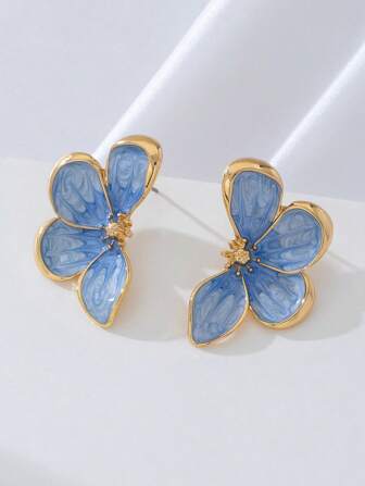 1 Pair Hand-Painted Enamel Drippy Golden Earrings, Daily Wear, Birthday, Mother's Day, Girlfriend Or Daughter Surprise Gift