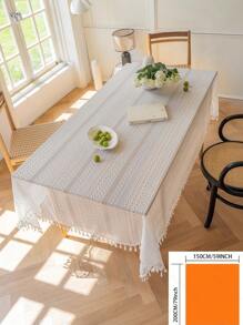 白色几何刺绣桌布，法式浪漫简约风格纯色流苏，户外婚礼、野餐、派对、节日聚会、餐桌装饰的摄影背景，四季皆宜