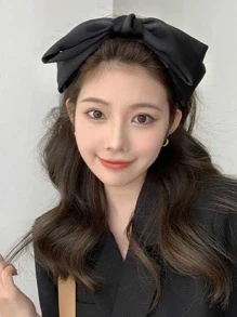 1pc Elegant Starry Sky Vintage Style Big Bow Hairband, Black Velvet & Satin