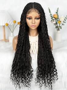 A ANYTIME 波西米亚风蕾丝编织假发，长波浪钩针编织辫子假发，带婴儿头发，手工无结编织辫子波浪头带接发 - 黑色 - 查看 4