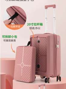 PP Suitcase With Zipper, Large Capacity Carry-On Spinner Luggage Case, Lightweight Travel Trunk, Combination Lock Box Bag For School School Accessories School Stuff - Pink - View 2