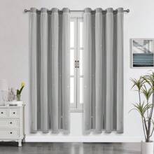 Top Eyelet/Hollow Star Cutout Curtain/Layered Solid Color Blackout And Sheer 2-In-1 Curtain/Blackout Bedroom Curtain/Bedroom Decor Curtain/Living Room/Classroom/Beautiful Sheer Lace Double Layer Curtain
