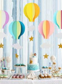 1 pieza Decoración colgante 3D para boda, festival, fiesta de cumpleaños. Colgante en forma de globo aerostático y nube para ventana
