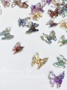 30Pcs Multi-Size Glitter & Iridescent Butterflies Nail Art Decorations, 3D Resin Colorful Butterfly Nail Accessories Nail Supplies Nails Nail Charms Nail Gems
