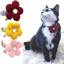 带 3D 花朵吊坠和可拆卸铃铛的花朵狗项圈，可调节棉质面料小猫项圈，带花卉图案的可爱宠物配件 - 彩色 - 查看 6