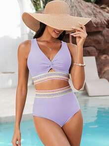 女士新款欧美比基尼套装高腰比基尼上衣和下装两件套泳衣套装