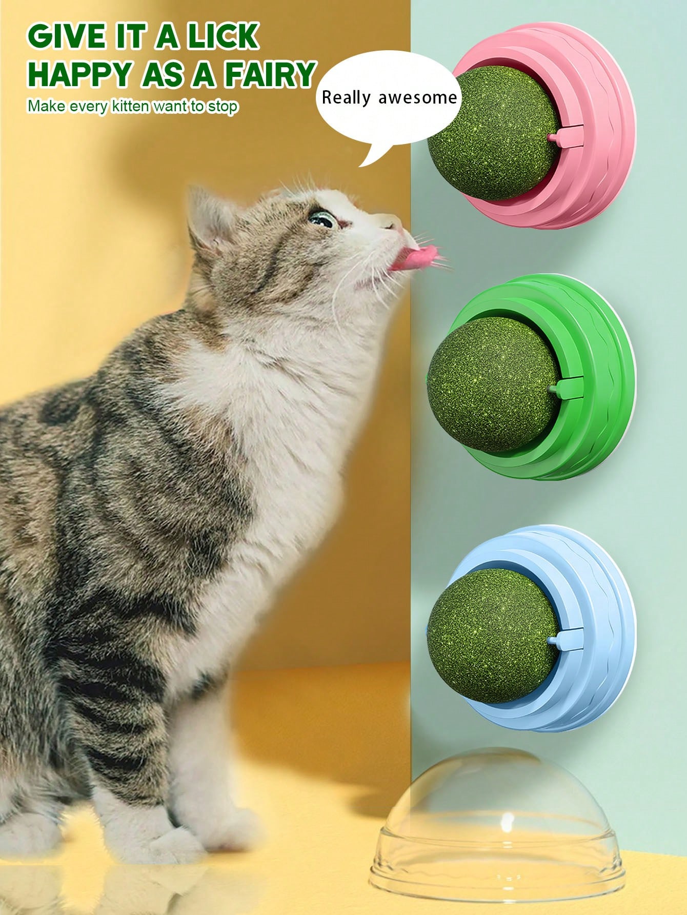 Catnip adhesive ball toy
