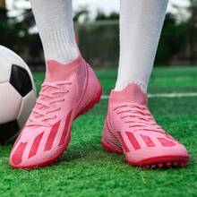 1 双男女通用软地足球鞋，轻质高性能防滑设计足球/橄榄球靴，适用于室外人造草坪场地、室内训练场、专业团队运动 - 櫻花粉 - 查看 8