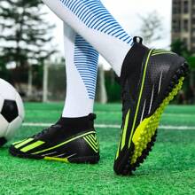 1 par de zapatos de fútbol para adultos hombres/mujeres estudiantes, zapatos con clavos para deportes de equipo, competencia, resistentes al deslizamiento y al desgaste con tacos para césped artificial, arena, césped natural, cancha interior, zapatos de entrenamiento de fútbol con cordones, zapatos de fútbol para mujer de piel de balón ovalado de pequeño tamaño - Negro - Ver 5