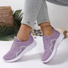 热销新款休闲女鞋轻便透气运动鞋跑步运动鞋网眼透气时尚百搭防滑不累脚春季新款一触式穿着舒适贴脚步行友好 - 紫色 - 查看 5