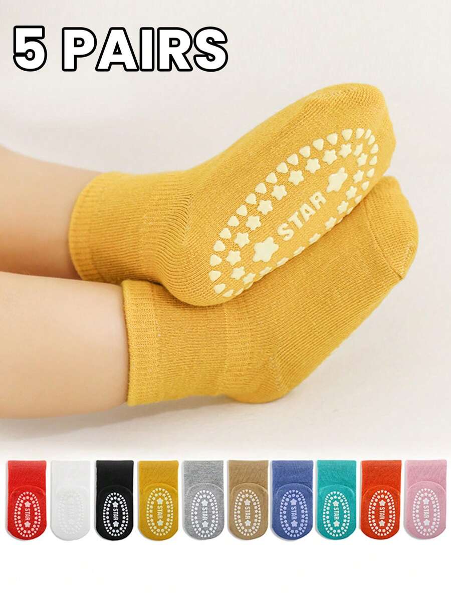 5 par wielokolorowych skarpetek antypoślizgowych dla niemowląt i dzieci, miękkie, kropkowane, gumowe skarpetki dla maluchów, odpowiednie do noszenia w pomieszczeniach i na co dzień