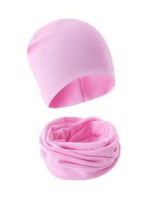 2pcs/Set Kids Solid Color Beanie And Scarf Set, Knitted Warm Hat And Neck Warmer For Toddler/Older Children Girls, Spring Autumn