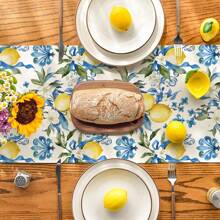 1PC Blue Lemon Iris Summer Table Runner, Seasonal Spring Kitchen Dining Table Decor For Home Party Decor - Blue and Yellow - View 4