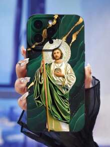 苹果绿色基督教手机壳创意时尚简约个性佛像/耶稣图案天使之眼材质生日/节日礼物