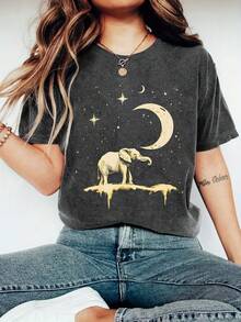 女士休闲短袖圆领 T 恤 - 深灰色 - 查看 3