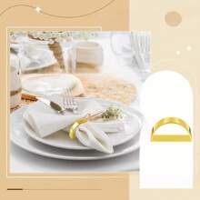 10pcs/Pack Party & Wedding Metallic D-Shape Napkin Rings, Simple & Polished Metal Napkin Holders For Hotel Decoration - Multicolor - View 2