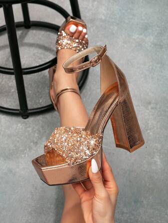 レディース プラットフォームウェッジサンダル、シャンパンカラー アンクルストラップ ハイヒール、ファッショナブルなカジュアル、エレガントなパーティー/デートナイトの服装、春のカジュアルウェア