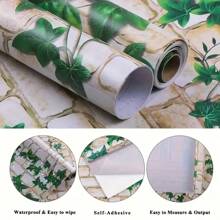 1 卷茂盛的绿色常春藤叶和花卉图案剥离和粘贴乙烯基壁纸 - 防水、防油、易于移除和粘贴，适用于客厅、卧室、户外花园装饰 - 多用途，适用于橱柜、桌子和客厅墙壁装饰礼物生日毕业房间装饰家居装饰浴室装饰卧室装饰房间装饰物品客厅装饰家居装饰客厅墙壁艺术墙纸贴纸个性化贴纸 - 綠色 - 查看 9