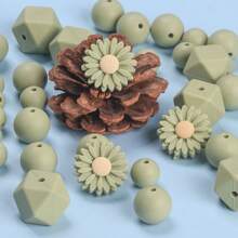 43 件雏菊/圆形/六角形单色 DIY 串珠套装，12/15/17/22mm 硅胶珠，包括串珠笔/钥匙链配件，男女通用手工礼物，非常适合学生/白领/手工艺爱好者 - 圓形六角形雛菊花朵單色組合套裝 - 查看 5