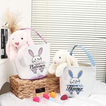 Customized Easter Basket, Embroidered Name, Personalized Bunny Easter Basket, Easter Gifts For Boys Girls, Toy Organizer Rabbit Basket,Kids Gift - Multicolor - View 2