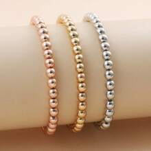 3pcs Gold/Silver/Rose Gold CCB Plastic Beaded Elastic Bracelet Set - Bracelet - View 6