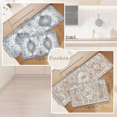 1 件创意多色波西米亚印花门垫，柔软防滑吸水可机洗矩形低绒地毯，适用于客厅、卧室、厨房、洗衣房