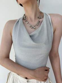 1 件女式不对称仿旧银蝴蝶吊坠项链，适合日常或度假佩戴 - 蝴蝶型 - 查看 2