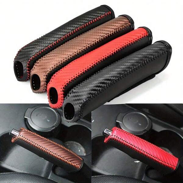 Carbon Fiber Style Car Hand Brake Cover Universal Car Handbrake Sleeve PU Leather Cover Anti-Skid Auto Parking Brake Protection