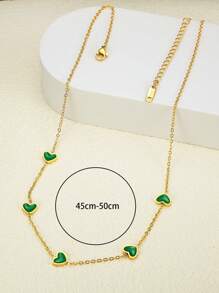 MONALLY 18K Gold Plated 1pc Glamorous Heart Green Gold Women Necklace Girls' Pendant Chain Stainless Steel Jewelry Versatile Best Friend Birthday Anniversary Gift Western Fashion Style