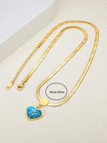 MONALLY Glamorous Charm 18K Gold Plated Stainless Steel Jewelry 1pc Luxury Turquoise Heart Pendant Blade Chain Women's Necklace Best Friend Gifts For Party Western Style - Yellow Gold - View 3