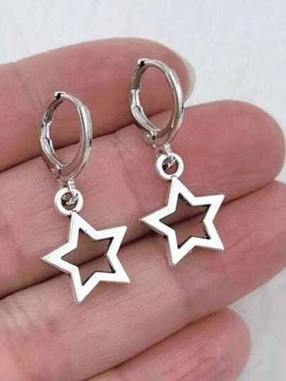 أقراط أنيقة مصنوعة من سبيكة نجمية مفرغة مستوحاة من الطراز Y2K، مثالية للارتداء اليومي وحفلات