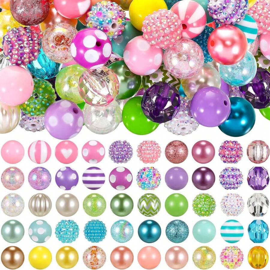 20pcs 20mm Bulk Price Cheap Handmade Colorful Style Mix Set Acrylic Gumball Beads For Chunky Bubblegum Beadable Keychain Jewelry Bracelet Necklace DIY Making