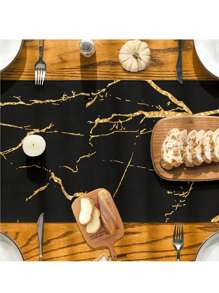 1 pieza Camino de mesa negro y dorado, diseño de textura de mármol con veta dorada, minimalista pero con estilo para decorar la mesa del comedor, añade un ambiente natural para la entrada, decoración del hogar, reunión familiar, mesa de café, sala de estar - Negro - Ver 2