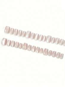 30 Stück Premium kurze quadratische Acryl Kunstnägel mit Kristall Katzenaugen, schimmernde rosa & braune transparente Nageltips, abnehmbare Glasperlen für französische Maniküre Aufklebe-Nägel Nagelbedarf - Pink - Übersicht 3