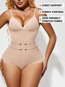 Áo hai dây định hình bụng cổ chữ V sâu tối giản dành cho nữ - Thích hợp để mặc nhiều lớp - Màu be - Xem 3