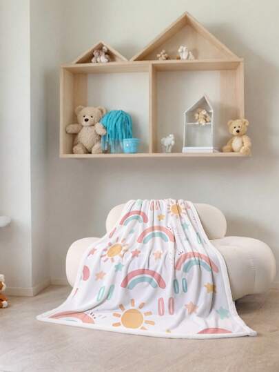 1 pieza Manta de franela suave y acogedora con estampado de fresa arcoíris, apta para sofá, cama, TV, oficina, hogar, camping, viaje, vacaciones, regalo para todas las temporadas