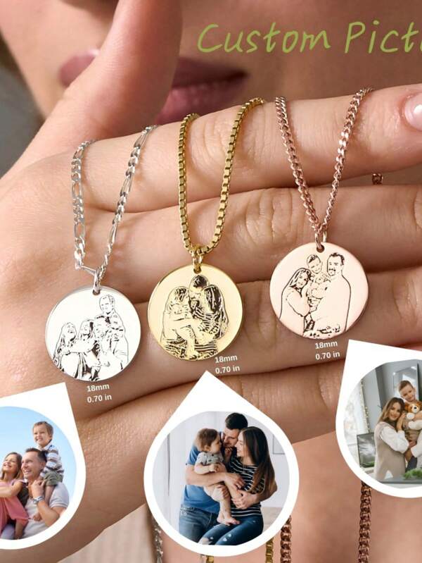 Stainless Steel 18mm Coin Personalized Gift For Mom Family Portrait Necklace Custom Photo Engraved Family Picture Necklace Custom Disc Silhouette Necklace,Silver,Gold,White,Stylish,Colorful,Vintage,Simple,Unisex,Casual,Cuties,Custom,Personalized,Unique,Ideal Gifts For Him,Ideal Gifts For Her,Her,Boyfriend,Girlfriend,Dad,Mom,Family,Friends,For Anniversaries,For Birthdays,For Graduation,For Prom,For Party,Gold Jewelry