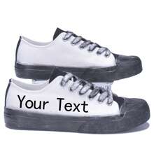 定制个性化文字/姓名/日期/字母印花低帮帆布涂鸦运动鞋，宽幅休闲系带滑板鞋，男女通用，适合结婚纪念日/婚礼/万圣节/圣诞节/新年/感恩节个性化礼物/生日礼物 - 白色 - 查看 6