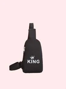 1 件男女通用儿童尼龙拉链时尚胸包，百搭休闲包，适合日常使用 - 黑色 - 查看 5